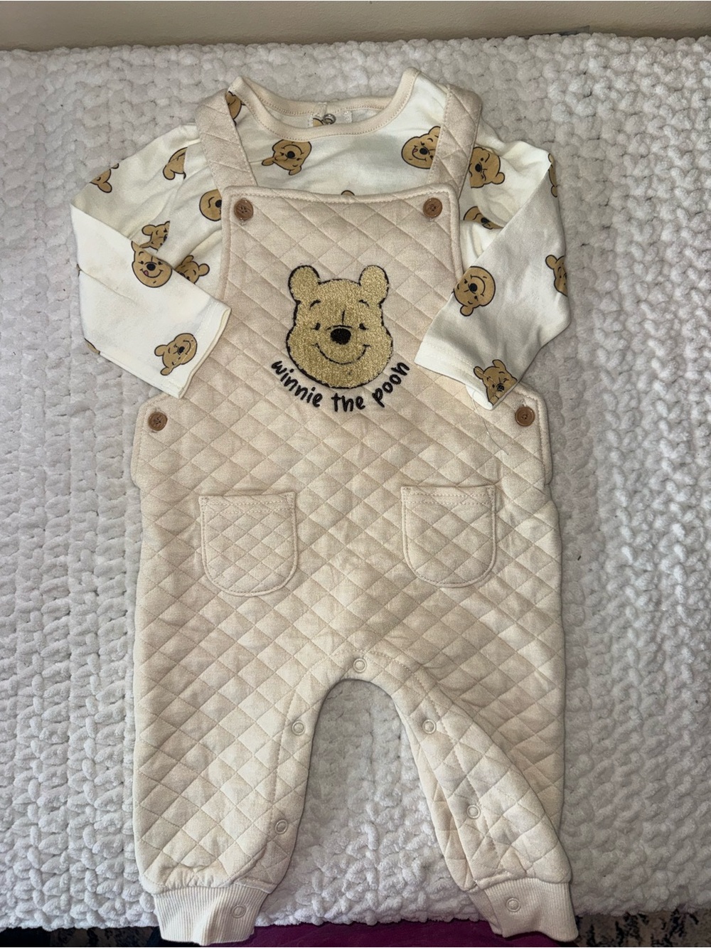 Disney Beige Quilted Winnie the Pooh Overalls